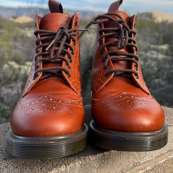 Dr. Martens Affleck Cognac Brogue Wingtip 7 Eye Lace Up Boots - Picture 3 of 17